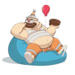  1:1 2019 american_black_bear anthro balloon belly birthday_hat black_bear breeze_in_the_clouds cake clothing eating food hi_res kermode_bear male mammal overweight overweight_male pile_(breeze_in_the_clouds) riisago shirt simple_background sitting solo topwear ursid ursine white_background 