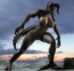  3d_(artwork) anthro bethesda_softworks big_breasts breasts claws cloudscape deathclaw digital_media_(artwork) fallout genitals hi_res horn nipples outside pose pussy robinasplind1 scalie sky source_filmmaker standing thick_thighs video_games wide_hips 