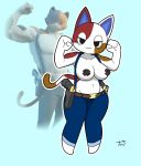  animal_crossing anthro breasts clothed clothing epic_games female fortnite hi_res looking_at_viewer meowscles_(fortnite) nintendo purrl_(animal_crossing) simple_background solo tonytoran video_games 