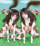  all_fours anime anthro bovid bovine breasts cattle duo exposed_breasts female female/female horn hulksmash31 hulksmash31_(artist) mammal nude realistic spots teats udders uncanny_valley 