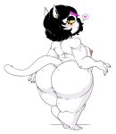  &lt;3 anthro areola big_breasts big_butt black_hair blush bodypaint breasts butt catti_(deltarune) chubby_female claws curvy_figure deltarune domestic_cat ear_piercing ear_ring eyeshadow face_paint felid feline felis female fur hair hi_res highlights_(coloring) looking_at_viewer looking_back makeup mammal mhdrawin nipples piercing pink_highlights simple_background slightly_chubby smile solo speech_bubble standing thick_thighs three-quarter_view video_games voluptuous white_body white_fur wide_hips yellow_sclera 