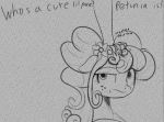  anon cosmonaut english_text grumpy headpat monochrome my_little_pony petunia_petals rainbow_roadtrip text 