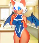  2020 anthro big_breasts black_nose breasts chiropteran clothed clothing delegado detailed_background female hair hi_res koikatsu_(game) long_ears mammal mr.delegado portrait pose rouge_the_bat shower solo sonic_the_hedgehog_(series) video_games wet white_hair 