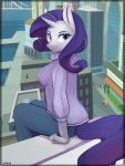  3:4 anthro city clothing daxhie equid female friendship_is_magic hi_res horn mammal my_little_pony rarity_(mlp) smile solo sweater topwear unicorn 
