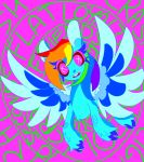  absurd_res blue_body blue_feathers bright_colors equid equine eyestrain feathers female friendship_is_magic hi_res horse mammal my_little_pony neon pegasus pinkeyesoda pony psychedelic rainbow_dash_(mlp) solo spread_wings wings 