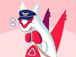  4:3 ambiguous_gender blue_body blue_clothing blue_hat blue_headwear blush brown_strap claws clothing eyes_closed fangs feral finger_claws happy hat headgear headwear latias legendary_pok&eacute;mon multicolored_body nintendo open_mouth pikabata pink_background pok&eacute;mon pok&eacute;mon_(species) pok&eacute;mon_mystery_dungeon red_body red_wings shaded simple_background solo straps stubby_arms tongue video_games white_body white_claws wings 