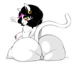  anthro areola big_breasts big_butt black_hair blush bodypaint breasts butt butt_focus butt_squish catti_(deltarune) curvy_figure deltarune dialogue domestic_cat ear_piercing ear_ring english_text eyeshadow face_paint felid feline felis female foreshortening fur genitals hair highlights_(coloring) looking_at_viewer looking_back makeup mammal mhdrawin nipples open_mouth open_smile piercing pink_highlights pussy rear_view simple_background sitting smile solo speech_bubble squish text video_games voluptuous white_body white_fur wide_hips yellow_sclera 