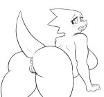  alphys anthro anus bent_over big_breasts big_butt blush breasts buckteeth butt curvy_figure female genitals looking_at_viewer looking_back makeup mascara monochrome non-mammal_breasts nude open_mouth presenting presenting_hindquarters pubes pussy reptile scalie sleepyscientist solo teeth thick_tail thick_thighs three-quarter_view undertale video_games voluptuous wide_hips 