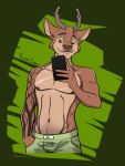  3:4 anthro cervid clothed clothing fanakfurry hi_res male mammal scar selfie sharlow solo tattoo tattooed_arm topless 