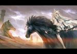  animal animal_ears arknights bow_(weapon) brown_eyes haimerejzero horse long_hair platinum_(arknights) shorts tail thighhighs weapon white_hair 