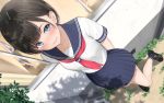  1girl bangs black_hair blue_eyes blush eyebrows eyebrows_visible_through_hair looking_at_viewer mottsun_(i_40y) neckerchief original red_neckwear school_uniform serafuku short_hair uniform 