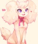  &lt;3 &lt;3_nose 2020 anthro bangs blush bow_tie canid canine canis circle_eyebrows cute_fangs digital_media_(artwork) digital_painting_(artwork) domestic_dog eyebrows female fluffy fluffy_ears fluffy_tail fur half-length_portrait mammal pink_theme portrait purple_eyes red_bow red_ribbon ribbons short_tail signature simple_background solo suizilla tan_background tan_body tan_fur tuft 