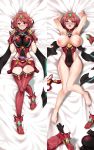  1girl areolae armor barefoot bed bed_sheet blush breasts covered_navel dakimakura earrings feet gem gloves hair_ornament headpiece highres homura_(xenoblade_2) jewelry large_areolae large_breasts lying naughty_face nipples open_mouth pervert pussy red_hair shizuru_kochiya short_hair solo sweat teeth thighs tiara toes tongue topless wet xenoblade_(series) xenoblade_2 
