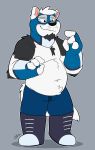  2020 anthro belly black_body black_fur black_nose bottomwear canid canine canis clothing fur giant_panda hi_res hybrid male mammal mask navel overweight overweight_male pants simple_background solo thepandobo ursid white_body white_fur wolf 