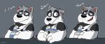  2020 anthro black_body black_fur black_nose canid canine canis clothing fur giant_panda hi_res humanoid_hands hybrid male mammal shirt slightly_chubby solo text thepandobo topwear ursid white_body white_fur wolf 