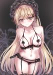  1girl absurdres blonde_hair blush breasts earrings girls_frontline gun handgun highres jewelry lingerie looking_at_viewer martinreaction medium_breasts navel pistol ppk_(girls_frontline) smile solo underwear walther walther_ppk weapon yellow_eyes 