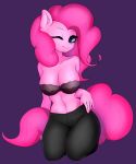  2020 5_fingers absurd_res anthro bra clothed clothing digital_media_(artwork) equid equine eyelashes female fingers friendship_is_magic hi_res looking_at_viewer mammal my_little_pony one_eye_closed pinkie_pie_(mlp) purple_background simple_background smile solo underwear wink yutakira92 