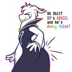 1:1 2020 anthro asriel_dreemurr_(god_form) black_markings black_sclera boss_monster bovid butt caprine clothed clothing crackers delta_rune_(emblem) english_text facial_markings floppy_ears hand_on_butt hand_on_own_butt head_markings head_tuft horn humor long_sleeves looking_at_viewer looking_back looking_back_at_viewer male mammal markings robe simple_background smile solo symbol text tuft undertale video_games white_background 
