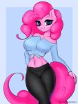  2020 5_fingers absurd_res anthro blue_eyes breasts clothed clothing digital_media_(artwork) equid equine eyebrows eyelashes female fingers friendship_is_magic hi_res looking_at_viewer mammal my_little_pony navel pinkie_pie_(mlp) simple_background solo yutakira92 