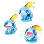  1:1 2019 blue_body blue_eyes blue_markings bodily_fluids crying eyes_closed happy markings multicolored_body nintendo open_mouth pok&eacute;mon pok&eacute;mon_(species) simple_background sobble tears tongue video_games wet white_background yellow_body 