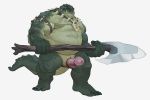  2020 4_fingers 4_toes absurd_res animal_genitalia anthro big_weapon crocodile crocodilian crocodylid digital_media_(artwork) erection exoticd14 fingers genital_slit genitals glans green_body hi_res holding_axe holding_object holding_weapon male melee_weapon musclegut nude overweight overweight_male penis red_eyes reptile scales scalie sharp_teeth simple_background slit solo standing teeth toes tusks weapon white_background 