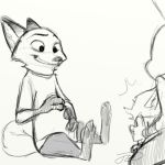  1:1 anthro belly canid canine disney duo female fox group hands_on_belly judy_hopps lagomorph leporid male male_pregnancy mammal nick_wilde pregnant rabbit sitting smiley_face suprised_look surprise unknown_artist zootopia 