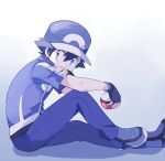  1boy baseball_cap blue_eyes blue_footwear blue_jacket blue_legwear color_filter denim fingerless_gloves gloves gradient gradient_background hat holding holding_poke_ball jacket jeans looking_at_viewer male_focus mei_(maysroom) pants poke_ball poke_ball_(generic) pokemon pokemon_(anime) satoshi_(pokemon) solo tagme 