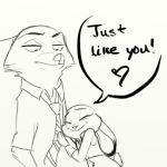  1:1 annoyed annoyed_expression anthro belly canid canine dialogue disney duo english_text female fox judy_hopps lagomorph leporid male male_pregnancy mammal nick_wilde pregnant rabbit text unknown_artist zootopia 