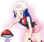  1girl beanie blue_eyes blue_hair blush boots breasts foongus gen_5_pokemon hair_ornament hat hikari_(pokemon) long_hair open_mouth pink_footwear pokemon pokemon_(creature) pokemon_(game) pokemon_dppt scarf skirt smile yoshida_keiji 