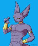  2020 anthro beerus digital_media_(artwork) domestic_cat dragon_ball dragon_ball_super dragon_ball_z ear_piercing felid feline felis hairless hairless_cat hi_res looking_at_viewer male mammal nude piercing prismanoodle_(artist) simple_background smile solo sphynx_(cat) 