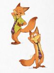  2020 anthro barefoot bottomless canid canine clothed clothing covering dipstick_tail disney edtropolis fox fur hands_behind_head hi_res male mammal multicolored_tail necktie nick_wilde nude shirt simple_background solo strategically_covered topwear zootopia 