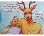  2020 anthro antlers beastars brown_eyes cervid cervine clothing comic dialogue english_text furniture holographic_consumer horn louis_(beastars) male mammal simple_background sitting sofa solo solo_focus speech_bubble text topwear turtleneck y63367038 