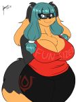  absurd_res anthro breasts canid canine canis cleavage clothed clothing domestic_dog eyewear female glasses hair hi_res jwinkz mammal smile solo zoey_(jwinkz) 