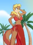  2020 3:4 absurd_res anthro breasts cleavage clothed clothing cloud female hand_on_hip hi_res mammal mink mustelid musteline palm_tree sky smile solo swimwear sycotei-b tree 
