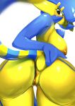  2020 absurd_res animal_crossing ankha_(animal_crossing) anus ashraely big_breasts big_butt blue_body blue_fur blush breasts butt clothing curvy_figure digital_media_(artwork) egyptian female fingers fur gardevoir genitals hand_on_butt hi_res huge_breasts humanoid looking_at_viewer nintendo nude pok&eacute;mon pok&eacute;mon_(species) pussy raised_tail simple_background solo spreading thick_thighs video_games voluptuous wide_hips yellow_body 