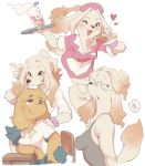  &lt;3 2019 anthro bent_over bird_dog blush breasts brown_body brown_eyes brown_fur canid canine canis clothed clothing dipstick_tail domestic_dog duo female fully_clothed fur gesture golden_retriever hunting_dog japanese_text kemono long_neck makeup mammal multicolored_body multicolored_fur multicolored_tail multiple_images pink_clothing platter retriever side_boob side_view simple_background small_breasts smoothie solo_focus text two_tone_body two_tone_fur v_sign waiter white_background white_body white_fur ziroro326 