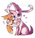  &lt;3 2016 blue_eyes blush brown_body brown_fur canid canine eevee eeveelution eyelashes eyes_closed foxlett fur mammal nintendo open_mouth pink_body pink_fur pok&eacute;mon pok&eacute;mon_(species) purple_inner_ear ribbons signature sitting sylveon tuft video_games white_body white_fur 