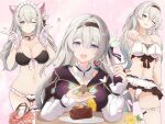  animal_ears ass_visible_through_thighs bell bikini blue_eyes blush breasts cake cameltoe cat_ears cleavage double_v eating firefly_(honkai:_star_rail) food fork gangshangguang_(smjy5842) gloves grey_hair hair_between_eyes hairband heart highres holding holding_fork honkai:_star_rail honkai_(series) jewelry jingle_bell large_breasts long_hair looking_at_viewer maid maid_bikini maid_headdress multicolored_eyes multiple_views navel necklace one_eye_closed open_mouth outstretched_hand parted_lips pink_eyes scrunchie shell shell_necklace skindentation sparkle swimsuit thigh_strap unconventional_maid upskirt v white_gloves wrist_scrunchie 
