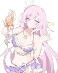  1girl absurdres bikini breasts crab elf elysia_(herrscher_of_human:ego)_(honkai_impact) elysia_(honkai_impact) highres honkai_(series) honkai_impact_3rd jewelry large_breasts necklace pink_hair pointy_ears purple_bikini swimsuit tangyuan_(nanyuan9527996) 