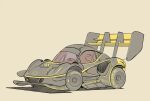  black_car brown_background car chibi english_commentary highres lotus_(brand) lotus_evija lotus_evija_x motor_vehicle no_humans original race_vehicle racecar shadow spoiler_(automobile) vehicle_focus will_pierce 