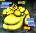 2024 absurd_res animatronic anthro avian beak belly belly_expansion bib big_belly big_breasts bird bodily_fluids breasts chica_(fnaf) chicken deep_navel dialogue digital_media_(artwork) drooling english_text expansion feathers featureless_breasts female fingers five_nights_at_freddy&#039;s food galliform gallus_(genus) hi_res huge_belly huge_breasts huge_thighs machine messy morbidly_obese morbidly_obese_anthro morbidly_obese_female navel obese obese_anthro obese_female open_mouth overweight overweight_anthro overweight_female phasianid pink_eyes robot saliva scottgames solo speech_bubble stuffing teeth text thick_thighs tongue tongue_out torn_bib viroveteruscy weight_gain weight_gain_drive yellow_body yellow_feathers 