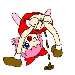  blue_eyes bottomless bow dress fairy_wings kirby:_star_allies kirby_(series) kirby_64 non-web_source one_eye_closed open_mouth parody pink_hair poop red_bow red_dress ribbon_(kirby) scat tongue tongue_out toon_(style) wings 