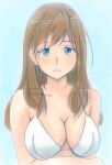  1girl bikini blue_eyes breasts brown_hair hibike!_euphonium highres kuroe_mayu large_breasts light_frown long_hair looking_at_viewer marker_(medium) potekite swimsuit traditional_media white_bikini 