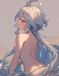  1girl ai-assisted ass blue_hair breasts closed_eyes completely_nude flowerbanquet furina_(genshin_impact) genshin_impact hair_between_eyes long_hair medium_breasts multicolored_hair nude solo white_hair 