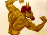  anthro back_muscles biceps equid equine flexing hair hi_res horse looking_at_viewer male mammal marker_(artwork) muscular muscular_male red_hair solo traditional_media_(artwork) u4e 