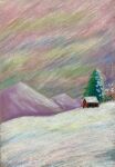  colored_pencil_(medium) heibon_ika_otto highres house mountain no_humans original outdoors pastel_(medium) pine_tree scenery snow traditional_media tree wide_shot winter 