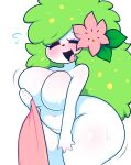 absurd_res accessory anthro belly blush bodily_fluids breast_squish breasts female flower flower_in_hair generation_4_pokemon hair hair_accessory hi_res land_forme_shaymin laugh legendary_pokemon nintendo plant pokemon pokemon_(species) puppysnackz shaymin shy slightly_chubby solo squish sweat sweatdrop thick_thighs towel wet wet_body