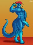  absurd_res anthro balls beret beret_only big_penis blue_body blue_eyes blue_scales claws clothing flexing flexing_muscles frill_(anatomy) genitals hat headgear headgear_only headwear headwear_only hi_res lizard male markings mostly_nude muscular muscular_male nude nudii penis pose posing_for_picture presenting presenting_penis reptile scales scalie smile smiling_at_viewer solo space_station_13 srusu_rskuzu_(character) tail toe_claws unathi vein veiny_penis 
