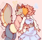 4_arms anthro arachnid arthropod bent_over canid canine clothed clothing crop_top digital_media_(artwork) domestic_cat dress duo embrace embracing_another embracing_from_behind felid feline felis female floppy_ears fluffy fluffy_tail fox hair hair_over_eyes heart_symbol hi_res hug hybrid kittencrumb love mammal multi_arm multi_limb one_leg_up procreate_(artwork) raised_leg romantic romantic_couple shaded shirt simple_background soft_shading spider surprise surprise_hug surprised_expression tail tail_motion tailwag topwear