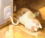  animal animal_focus animated animated_gif battery_indicator charger commentary english_commentary full_body highres indoors lying no_humans original recharging solo tile_floor tiles twitter_username weiwei_(peevishpants) 